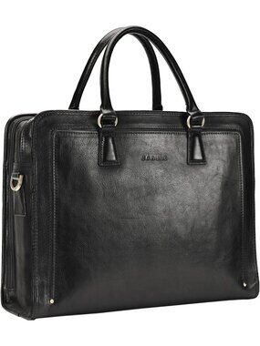 Women's Black Full Grains Italian PU Leather Briefcase Ladies With Zipper